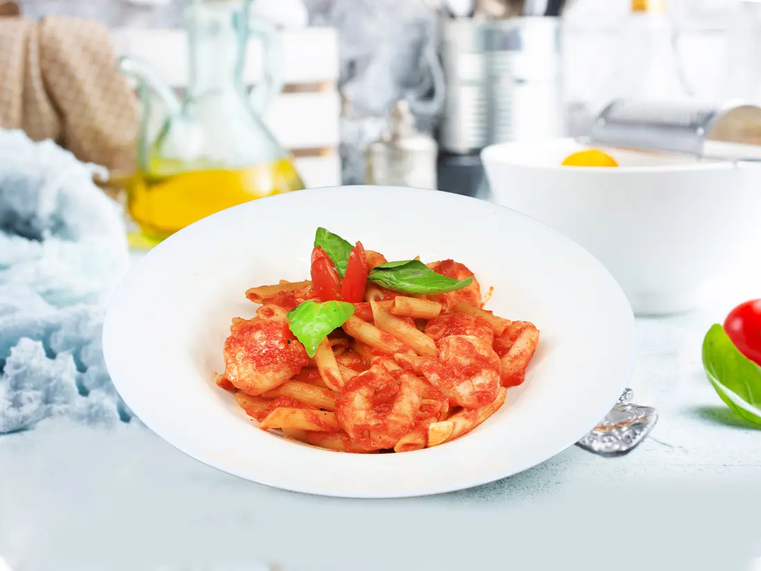 Paste creveți cu sos rosu